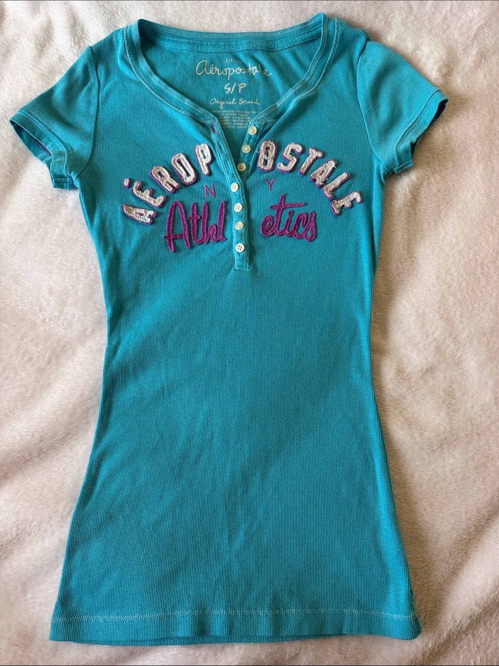 Aeropostale Turquoise Short Sleeve Henley Tee with Embroidered Logo